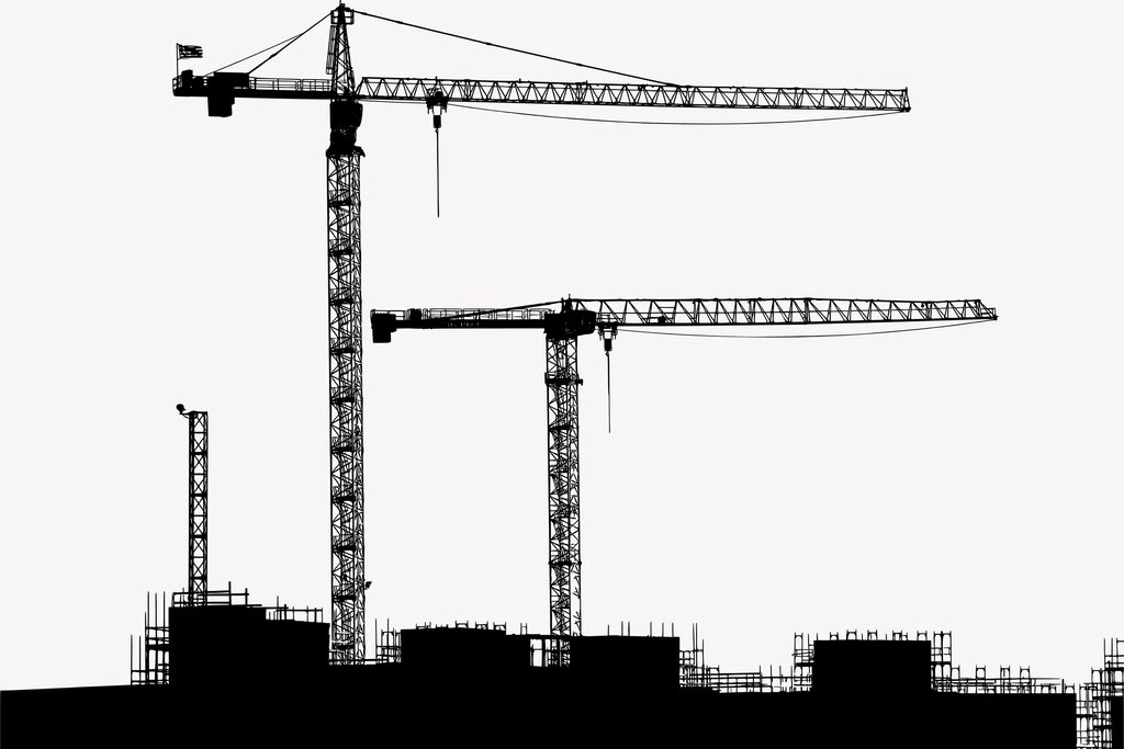 Construction site silhouette background, industrial